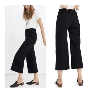 Madewell Sz 30P 30 Petite Emmett Wide Leg Crop Pants Black Stretch Canvas Womens
